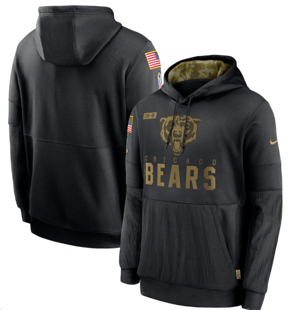 Men's Black Chicago Bears 2020 Salute to Service Sideline Performance Pullover Hoodie